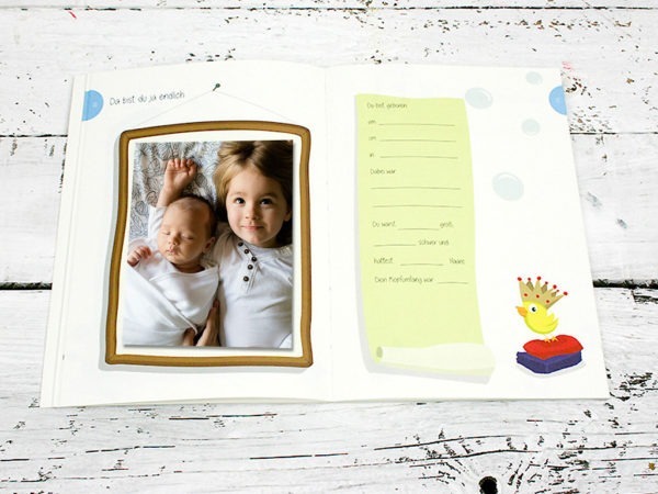 Babytagebuch, Babyalbum für die erste Zeit mit Baby, geschlechtsneutrale Illustration, Kleinauflage, klimaneutrale Produktion