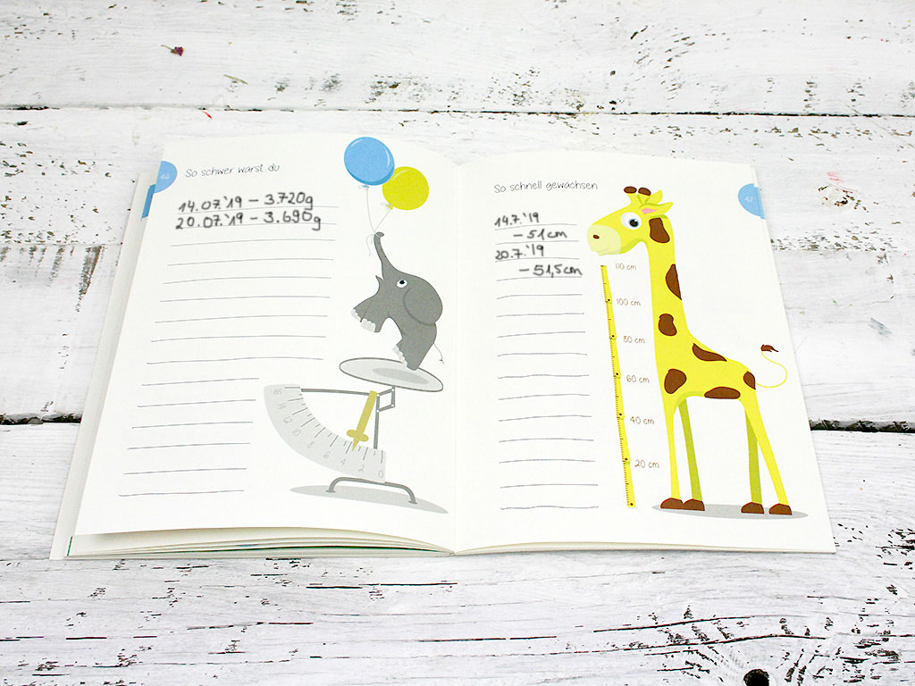 Babyalbum, Tagebuch für die erste Zeit mit Baby, geschlechtsneutrale Illustration, Kleinauflage, klimaneutrale Produktion