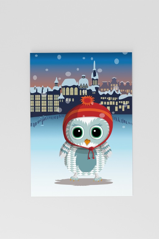 Postkarte Wintereule
