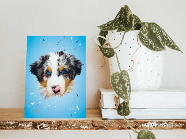 Berner Sennenhund Postkarte, Tierportrait im Lowpoly-Stil, Illustration von Annika Kuhn, klimaneutral und in Kleinserie produziert