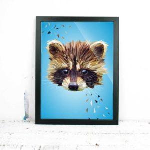 Waschbär Art Print, Tierportrait im Lowpoly-Stil, Illustration von Annika Kuhn, klimaneutral und in Kleinserie produziert