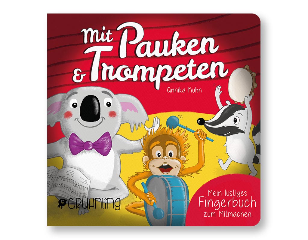 Fingerspielbuch "Mit Pauken und Trompeten", musikalisches Pappbilderbuch, Gruhnling Verlag Aachen