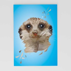 Erdmännchen Postkarte, Tierportrait im Lowpoly-Stil, Illustration von Annika Kuhn, klimaneutral und in Kleinserie produziert