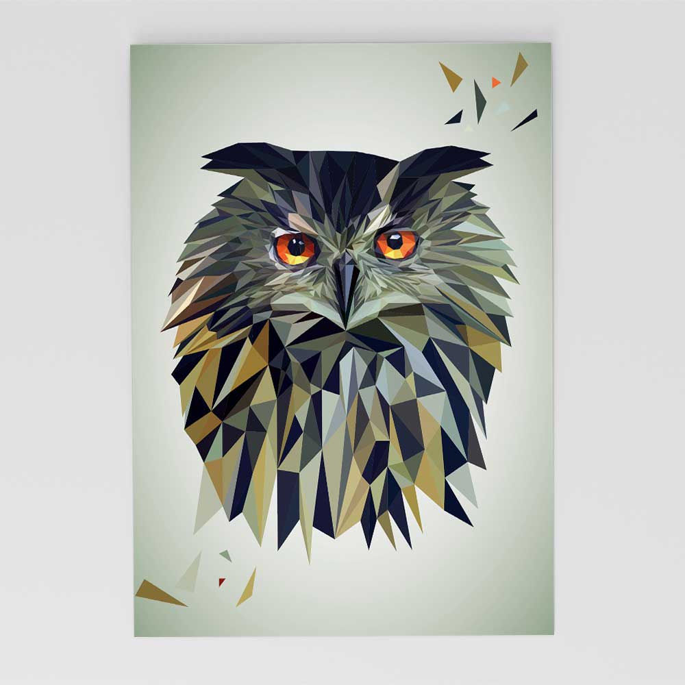 Eule Postkarte, Tierportrait im Lowpoly-Stil, Illustration von Annika Kuhn, klimaneutral und in Kleinserie produziert