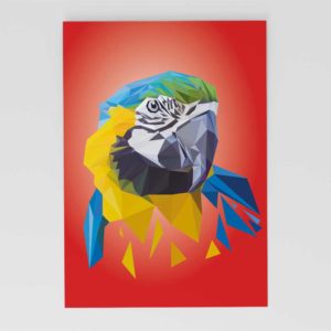 Papagei Postkarte, Tierportrait im Lowpoly-Stil, Illustration von Annika Kuhn, klimaneutral und in Kleinserie produziert