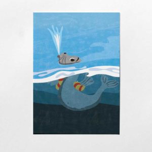Seehund Postkarte, Kinderillustration, Robbe aus Pinipas Abenteuer, Illustration von Annika Kuhn, klimaneutral und in Kleinserie produziert