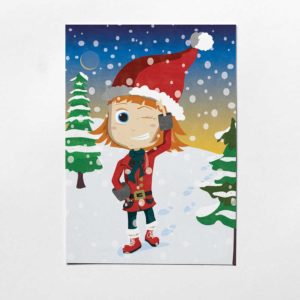 Weihnachtspostkarte, Kinderillustration, Pinipas Abenteuer, Illustration von Annika Kuhn, klimaneutral und in Kleinserie produziert