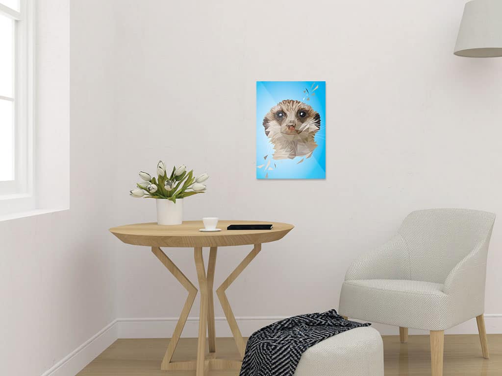 Erdmännchen Art Print, Tierportrait im Lowpoly-Stil, Illustration von Annika Kuhn, klimaneutral und in Kleinserie produziert