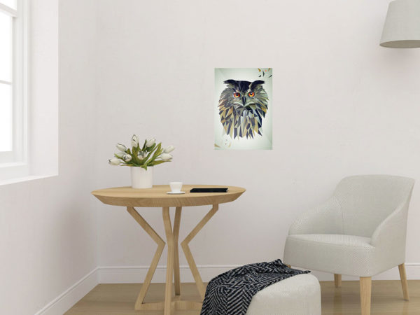 Eule Art Print, Tierportrait im Lowpoly-Stil, Illustration von Annika Kuhn, klimaneutral und in Kleinserie produziert